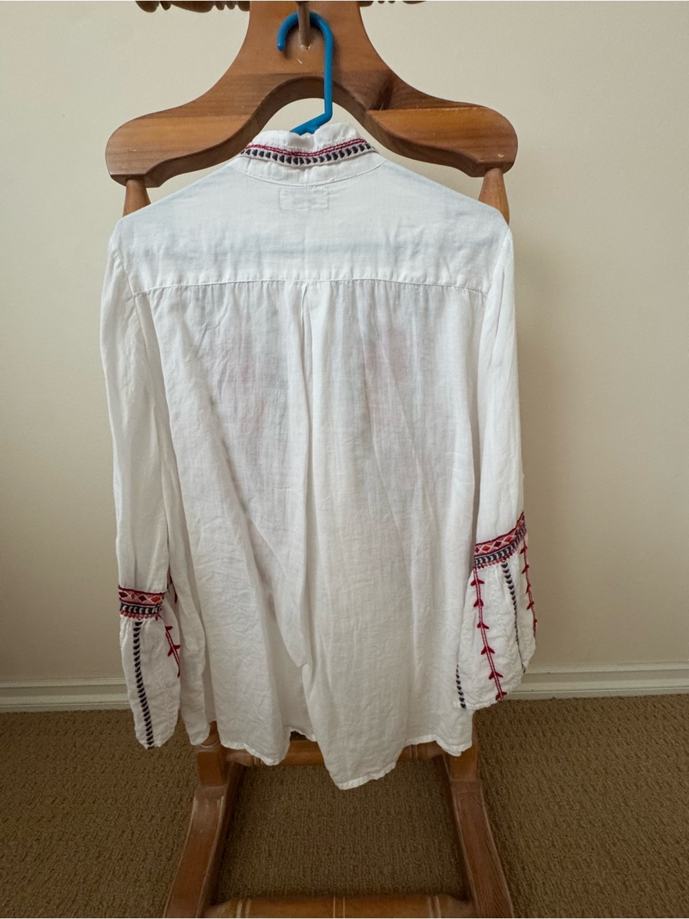 Johnny Was White Embroidered Floral button down blouse bell sleeve Blouse XL - Picture 2 of 8